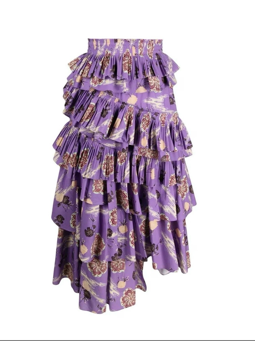Ulla Johnson Purple Floral Tiered Ruffle Midi Skirt